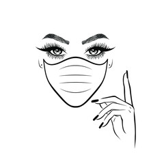 Woman in white protect medical face mask. Novel Coronavirus (2019-nCoV). Concept of coronavirus quarantine. Vector illustration. 