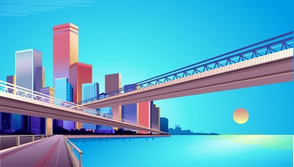 City street buildings, skyline view