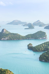 view group of many small islands in Angthong islands national marine park in the morning from view point at Wua Ta Lap island at Surat Thani, Thailand summer holidays concept