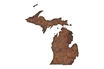 Karte von Michigan auf rostigem Metall