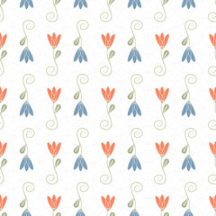 Vector Blue Orange Flowers on White Background Seamless Repeat Pattern. Background for textile, book covers, manufacturing, wallpapers, print, gift wrap and scrapbooking.