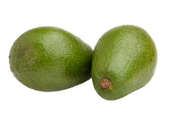  two ripe avocado fruits on a white background