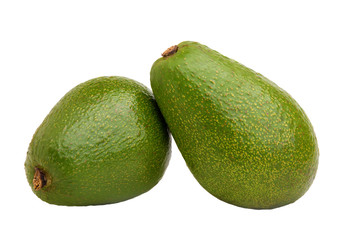  two ripe avocado fruits on a white background