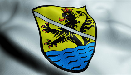 3D Waving Germany City Coat of Arms Flag of Vilseck Closeup View