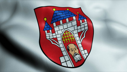 3D Waving Germany City Coat of Arms Flag of Vechta Closeup View