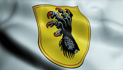 3D Waving Germany City Coat of Arms Flag of Syke Closeup View
