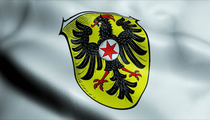 3D Waving Germany City Coat of Arms Flag of Schwalmstadt Closeup View