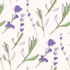 lavender flowers background hand drawn illustration. Vector doodle style.