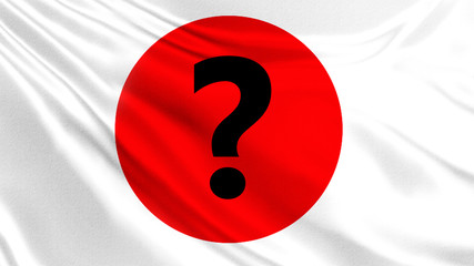 Flag of Japan. Question mark on the background of the Japanese flag. Question mark as a symbol of suspense. Uncertainty in the future. Question in the political course of the state.