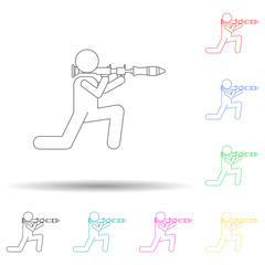 Military man with a grenade launcher multi color set icon. Simple thin line, outline vector of army icons for ui and ux, website or mobile application