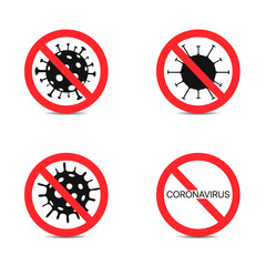 Coronavirus Icons with Red Prohibit Signs