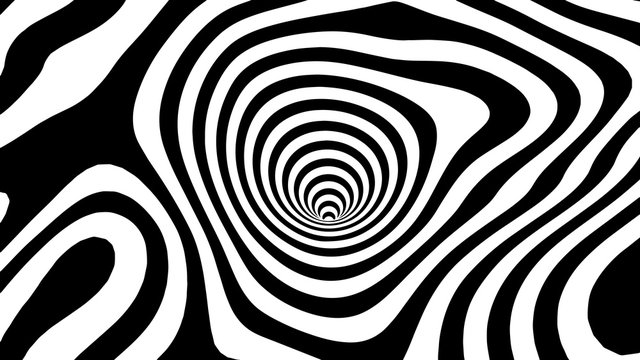 Hallucination. Optical illusion. Twisted illustration. Abstract futuristic background of stripes. 3D wormhole or tunnel.