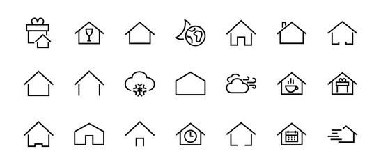 Simple set of color editable house icon templates. Contains such icons, home calendar, coffee shop and other vector signs isolated on a white background for graphic and web design