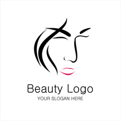 Beauty salon logo. Woman face and hair logo vector.