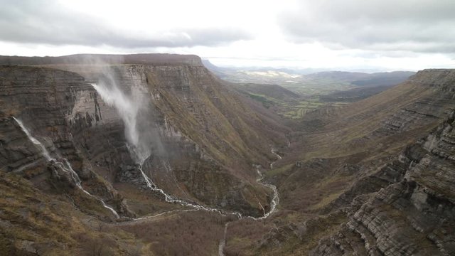 Nervion waterfall in a windy day in Burgos