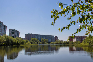 Summer day on the island of Jagra. Lake Chayachiy. Severodvinsk, Arkhangelsk region.