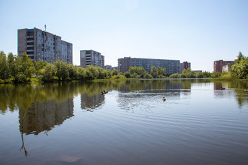 Summer day on the island of Jagra. Lake Chayachiy. Severodvinsk, Arkhangelsk region.