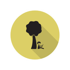 man with laptop under the tree long shadow icon. Simple glyph, flat vector of FAMILY icons for ui and ux, website or mobile application