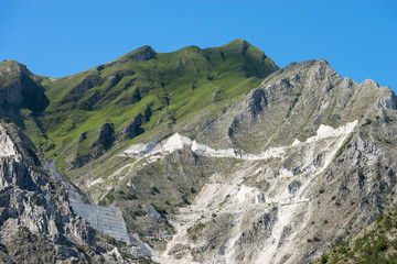 Fototapeta na wymiar Famous quarries of white Carrara marble in the Apuan Alps, Tuscany, Italy, Europe