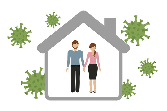 Couple In House Quarantine Virus Info Graphic Vector Illustration EPS10