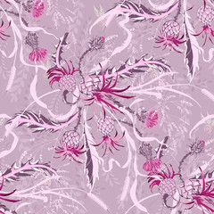 Composition of a thistle flower. Seamless pattern with Milk Thistle