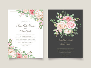 wedding invitation card with floral and leaves 