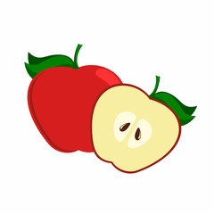 Red Apple and slice in a flat style on a white background.
