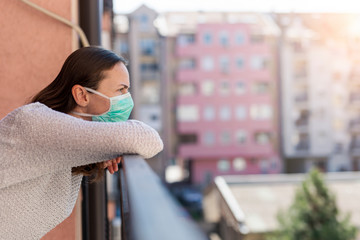 Woman wearing covid-19 protection surgical mask