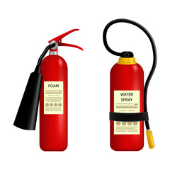 Fire extinguisher set. Illustration of equipment safety, extinguisher protection