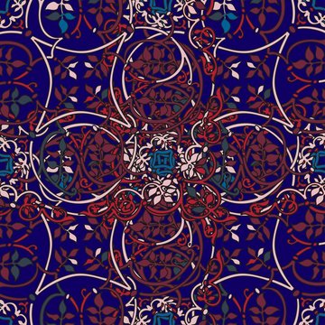 Colorful vintage seamless pattern with elements of flowers and mandalas. wallpaper, tiles, packaging, covers and carpets. Italian motifs.Arabesque seamless pattern in editable vector file