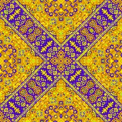Colorful seamless pattern with floral and mandala elements.Can be used for fabric, wallpaper, tile, wrapping, covers and carpet. Islam, Arabic, Indian, ottoman motifs. Orange patchwork with ornament