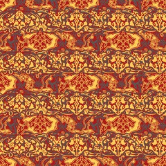 Floral seamless pattern in paisley style. Ornamental Indian backdrop. Design for 3 colors.Antique art drawing. Seamless persian pattern. Boho repeat texture. Tribal indian ethnic seamless design. 