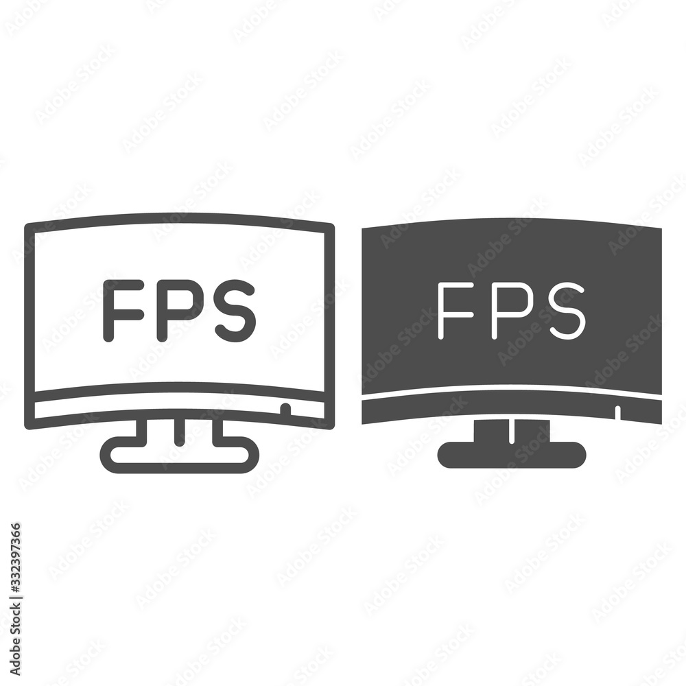 Poster fps definition line and solid icon. modern monitor, frames per second counter symbol, outline style 