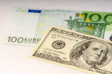 Obraz na płótnie Canvas dollar and euro notes. ,dollar, exchange, currency, cash