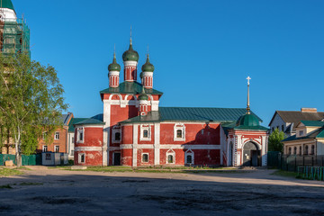 Fototapeta na wymiar Temple of Smolensk Icon of the Mother of God in the ancient Russian city of Uglich.The Bogoyavlensky Monastery