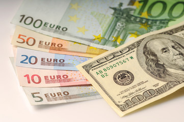 dollar and euro notes. ,dollar, exchange, currency, cash