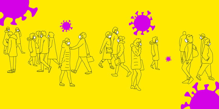 People Walking On The Street Wearing Antivirus Mask. Coronavirus Epidemic 2020