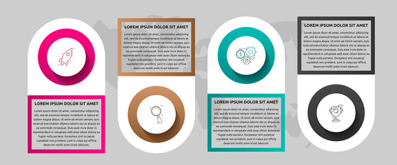 Vector template circle infographics. Business concept with 4 options and labels. Four steps for content, flowchart, timeline, levels