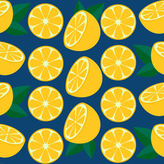 Pattern with lemons on a blue background