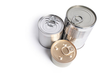 Canned food on white background