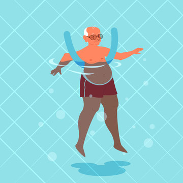 Old man doing exercise with swimming pool noodle.