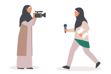 Muslim TV journalist or news reporter set. Character with camera