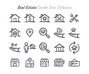 Real Estate doodle icon collection