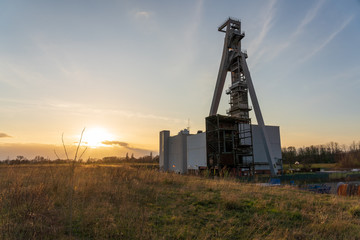 sunset over coal mine called zeche huge in gelsenkirchen germany