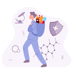 Doctor with medication. Male doctor in hospital uniform holding pills