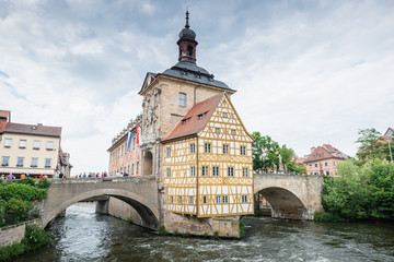 View of the town hall building in the old town of Bamberg in Germany.