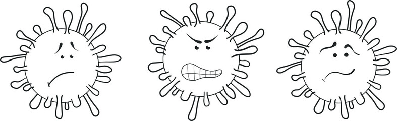 Virus Covid-19 Coronavirus sign symbol vector illustration hand drawing graphic scribbles different faces and emotions sketches doodles
