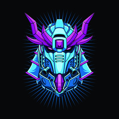 Mecha head samurai with sacred geometry pattern