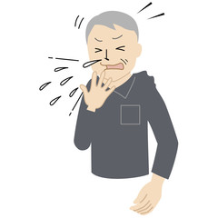 Illustration of a Senior man who can't stop sneezing.