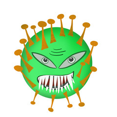 Illustration of dangerous coronavirus with teeth on white background. Coronavirus. Covid-19. Green monster